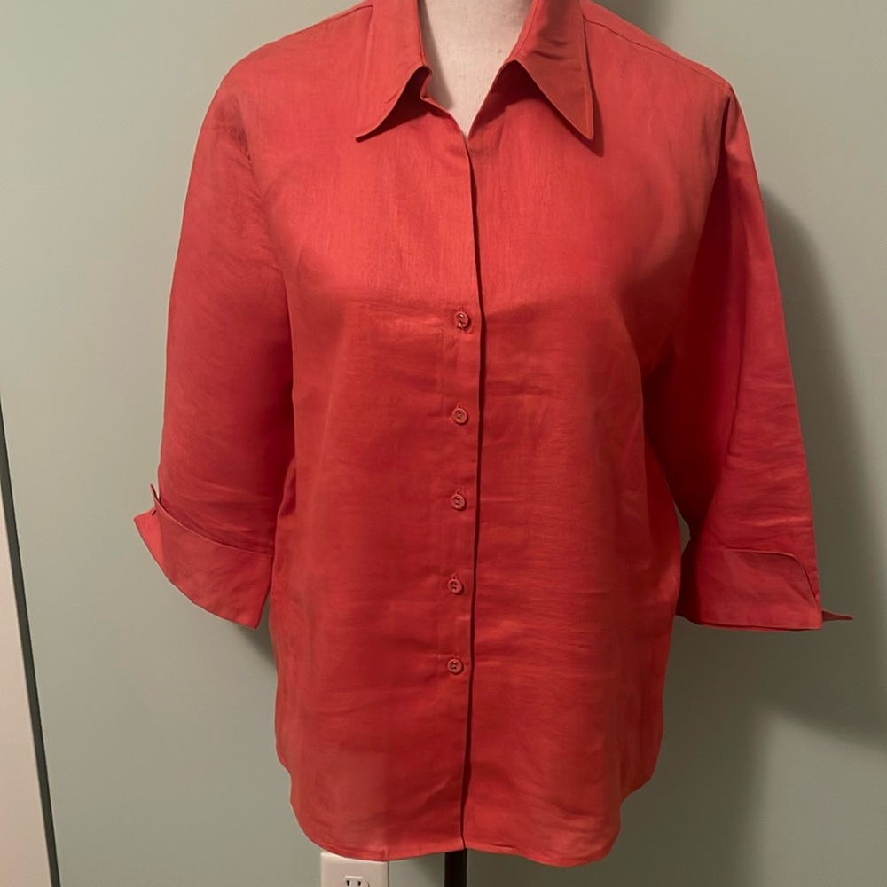 David N Linen Button Down 3/4 Sleeve Tops Sz XL